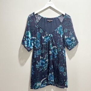 HALE BOB GOLD & CRAFT Women’s Blue Floral Burnout Tunic Top Short Sleeve Size M